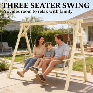 Altalena da Giardino in Legno Naturale per Portico o Terrazza - Per Intrattenimento all'Aperto - Product Image 2