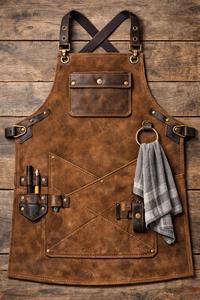 ผ้ากันเปื้อนหนังพร้อมโลโก้สั่งทำ สำหรับเชฟครัว ปิ้งย่าง บาร์บีคิว รับผลิตแบบ OEM ODM ขายส่งจำนวนมาก ผ้ากันเปื้อนหนังคุณภาพพรีเมียม รุ่น LPN-0270 - Product Image 4