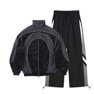Survêtement personnalisé grande taille en nylon avec veste coupe-vent zippée, ensemble de jogging streetwear personnalisé en polyester et nylon - Product Image 6