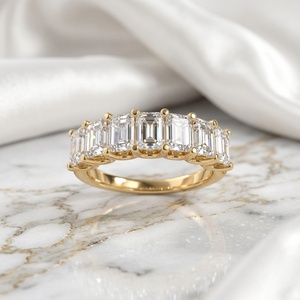 Anillo de media eternidad para mujer, de oro de 14k, con esmeraldas cultivadas en laboratorio, talla esmeralda, engaste de puntas, 3.50CTW, certificado - Product Image 1