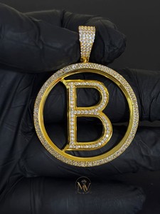 Colgante de letra B con incrustaciones de circonitas, redondo, inicial, moissanita VVS, plata 925, chapado en oro, joyería hip hop para hombre - Product Image 4