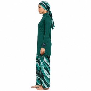 Ensemble burkini modeste personnalisé pour femmes musulmanes, maillot de bain grande taille 2 pièces, imprimé avec logo frontal, antibactérien, séchage rapide, polyester - Product Image 3