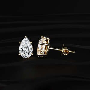 Pear Cut Moissanite Stud <b>Earrings</b> 4 TCW Colorless VVS 14K Gold 2 Carat Solitaire Hidden Halo Screw <b>Back</b> Handmade Bridal Wedding - Product Image 4