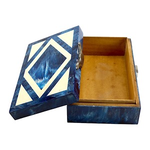 Caja de Joyería Rectangular de Madera con Acabado Lacado, Exterior Azul e Interior de Madera, Organizador de Almacenamiento para Dormitorio, Uso Decorativo - Product Image 5