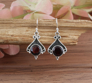 Vintage <b>Red</b> Garnet <b>Earrings</b> 925 Sterling Silver Natural Gemstone <b>Drop</b> <b>Earrings</b> Victorian Style Luxury Antique Wedding Party - Product Image 3