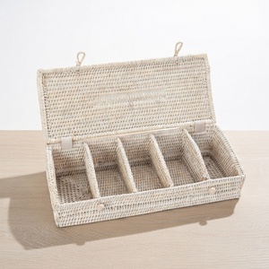 Wooden tea box woven rattan section basket <b>with</b> <b>lid</b> storage <b>boxes</b> for dried fruits & candies - Product Image 6