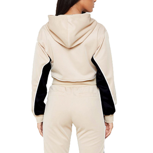 Ensemble de survêtement sportif 2 pièces pour femme, coupe ample, à blocs de couleur, avec empiècements en maille, manches longues, blanc, gris, noir - Product Image 4