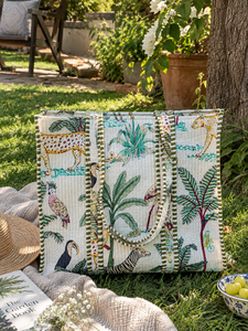 Safari Print Handmade <b>Tote</b> <b>Bag</b> | <b>Quilted</b> Cotton Animal Print <b>Tote</b> <b>Bag</b> | Handmade Tropical Shoulder <b>Bag</b> For Shopping, Travel Use - Product Image 3