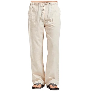 <b>Men</b> Cotton Linen Pants Male Casual <b>Elastic</b> Waist Fitness Pants Summer Solid Color Breathable Linen Pants & <b>Trousers</b> - Product Image 3