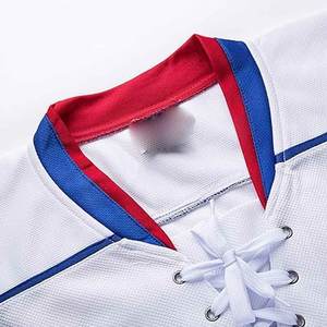 Custom Men's Ice Hockey Jersey Full Sleeve <b>White</b> Red Blue Striped Breathable Polyester Sport Apparel Adult Size Regular Fit - Product Image 5