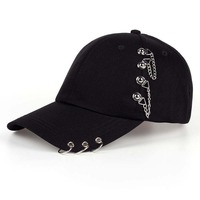 Casquette de baseball avec chaînes et anneaux métalliques, ajustable, unisexe, 6 panneaux, en jean, tissu courant, tenue décontractée pour adultes