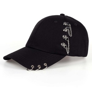 Baseball <b>Cap</b> With Metal Chains And Rings Adjustable Unisex 6-Panel Hat Casual Wear For Adults <b>Cap</b> For <b>Women</b> - Product Image 1