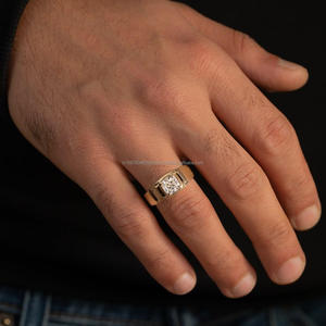 Igi/lab ตัดเพชรแนววินเทจ14K สีเหลืองทองงานฝีมือการตั้งค่าความตึงเครียดสำหรับงานแต่งงาน/งานหมั้นสำหรับทุกเพศแหวนที่สมบูรณ์แบบ - Product Image 2