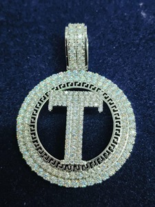 Vertical Iced Name Letter Custom Moissanite Certified 925 <b>Silver</b> Two Tone Luxury Hip Hop Style <b>Pendant</b> Custom <b>Initial</b> <b>Pendant</b> - Product Image 4