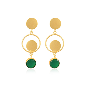 Stylish Elegant Natural Green <b>Onyx</b> Gemstone Bezel Set Gold Plated Brass Drop <b>Earrings</b> for Women - Product Image 1