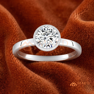 925 Sterling <b>Silver</b> Round Cut Bezel Halo Engagement <b>Ring</b> Women Milgrain Edge <b>Solitaire</b> American Diamond CZ Wedding <b>Ring</b> - Product Image 1