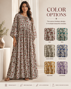 Vestido de Fiesta Moderno Bohemio con Estampado Floral, Largo hasta el Suelo, Cuello en V, Manga Larga, Cintura Natural, Corte Acampanado, Lavable, 100% Algodón Tejido Ecológico - Product Image 4
