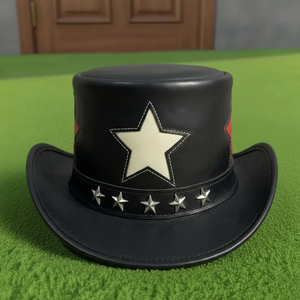 Premium quality custom made Handmade Black Leather Star Top <b>Hat</b> Steampunk Gothic Rockstar Cosplay <b>Hat</b> - Product Image 2