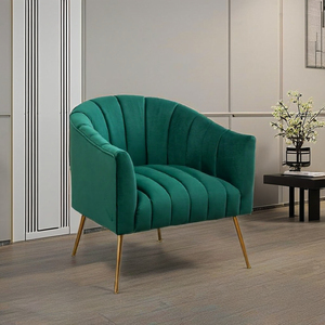 Fauteuil inclinable moderne en velours beige capitonné avec pieds dorés pour appartement, salon et chambre à coucher - Product Image 4