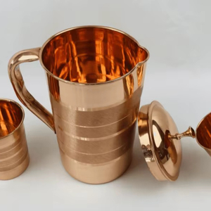 Copper jug set for traditional wellness inspired serving <b>water</b> metal set with <b>glasses</b> durable reusable kitchen dining drinkware - Product Image 1