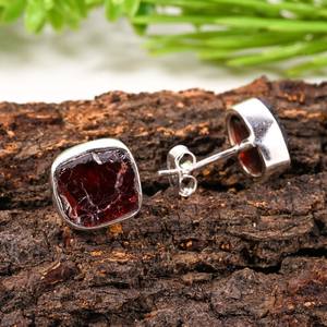 Sterling Silver <b>Garnet</b> <b>Earrings</b> Minimalist Red Gemstone Stud <b>Earrings</b> Gift For Her - Product Image 5