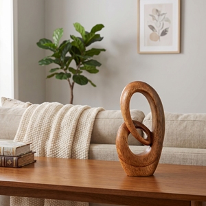 Petite sculpture en bois abstraite en bois de Suar, figurine boucle éternelle, artisanat balinais fait main, décoration pour la maison et le bureau, ornement, cadeau - Product Image 2