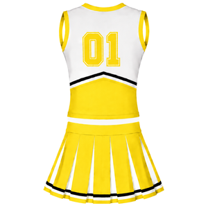 Ensemble d'uniforme de cheerleading jaune vif, haut sans manches à col en V, jupe plissée, tenue de compétition et d'entraînement pour équipes sportives - Product Image 2