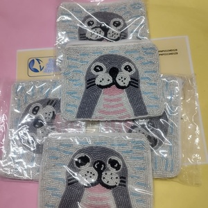 Handmade Beaded Seal Coin Purse Zippered Pouch Short Cute Animal <b>Wallet</b> Change Purse Mini Makeup Cosmetic Bag <b>Organizer</b> Cotton - Product Image 2
