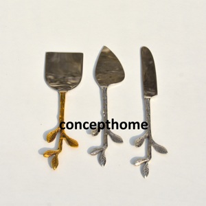 Ensemble de couteaux à fromage en acier inoxydable avec lame argentée, manche élégant en feuille de rose dorée, écologique, compatible lave-vaisselle, trancheur à fromage - Product Image 3