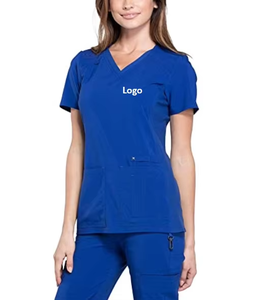 Women's Navy Blue <b>Scrub</b> <b>Tops</b> V-Neck Short Sleeve With Pockets Hospital Uniforms Cotton Polyester Woven Fabric - Product Image 5
