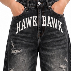 <b>Women</b> Denim <b>Baggy</b> <b>Jeans</b> Custom Color Straight Breathable Distressed Wide Leg Denim Pants Letter Print Hip Hop Y2K Streetwear - Product Image 4