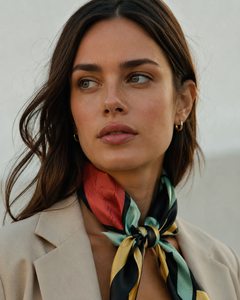 Color Blocking Letter Print Square <b>Scarf</b> Reversible <b>Silk</b>-Satin Women's Fashion Accessory for Daily Wear All Seasons - Product Image 2
