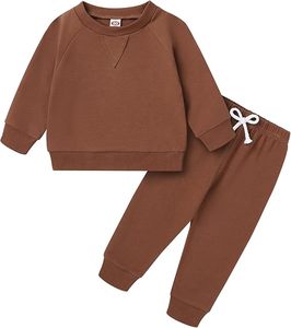 Nouvel ensemble de vêtements pour enfants unisexe, sweat-shirt à manches longues, pantalon uni, 2 pièces, pour l'hiver, tenues pour tout-petits, polyester/coton/polaire - Product Image 1