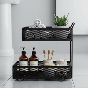 Étagère de rangement multifonctionnelle à 2 niveaux - Noir |   Étagère de rangement moderne et durable pour comptoir de cuisine et salle de bain | - Product Image 4
