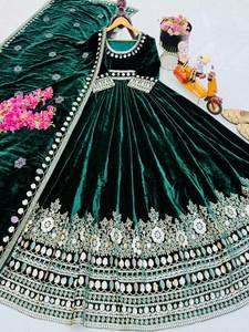 ชุดเดรสยาวแบบ Anarkali / Salwar Kameez ผ้ากำมะหยี่เนื้อหนักปักลายและประดับเลื่อม ดีไซน์แบบคริติ ซานอน ราคาขายส่ง - Product Image 4