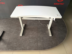Bureau d'ordinateur Lumetal à hauteur réglable avec surface en verre et panneau de commande, blanc, poste de travail moderne pour bureau, structure en métal - Product Image 5