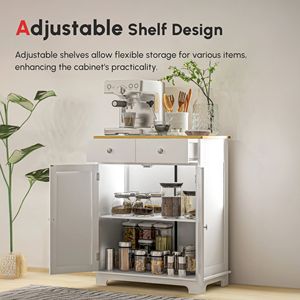 Credenza con Ripiani Regolabili e 2 Cassetti, Mobile Buffet con Piano in Legno Massello per Villa e Sala da Pranzo, Credenza da Terra - Product Image 6