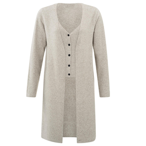 Women's <b>Long</b> Knitted <b>Cardigan</b> V-Neck Solid Color <b>Button</b> Front Full Sleeve Autumn Wear Minimalist Style Anti-Pilling By Tiki Taka - Product Image 3