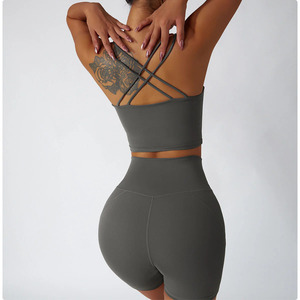 ชุดโยคะยกกระชับสะโพกสำหรับผู้หญิงแบบขายส่ง ชุดออกกำลังกาย เสื้อชั้นในกีฬาและกางเกงขาสั้นเอวสูง - Product Image 5