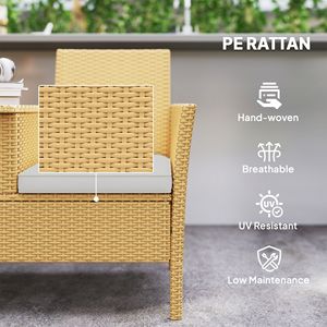 Divano a due posti in vimini color kaki con tavolino ribaltabile e cuscini per balcone, giardino, prato o cortile, ideale per aree sportive - Product Image 6