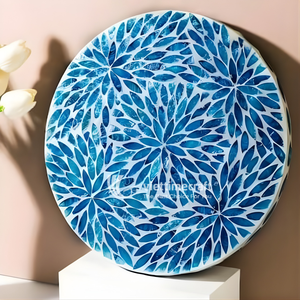 ชุดชามมะพร้าวลายโมเสกสีฟ้าทะเล ประดับมุกเปลือกหอย ตกแต่งบ้านหรูหรา ลายใบไม้สีน้ำเงิน สำหรับตกแต่งภายในสไตล์โมเดิร์นชายทะเล - Product Image 4