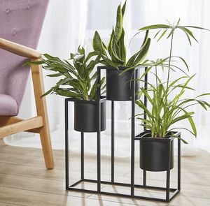 Ensemble de 3 supports de plantes géométriques hauts en métal noir, tendance, élégants, modernes, écologiques et durables, pour pots de fleurs, intérieur/extérieur - Product Image 6