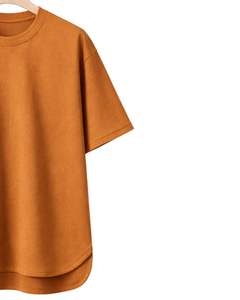 Camiseta Oversize Personalizada Camel para Hombre, con Dobladillo Curvo, Hombro Caído, Cuello Redondo, Algodón Liso, Estilo Urbano, Verano - Product Image 3