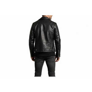 Chaqueta de Cuero Leathertex Premium para Hombre, Hecha a Mano, de Cuero Vacuno Negro, Estilo Motero, con Cinturón, Cuello Camisero, Sin Estampado, para Otoño - Product Image 1