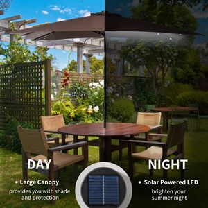 Ombrellone da Esterno 9' x 7' con Luci LED Solari, Inclinazione a 45 Gradi, Funzionamento a Pulsante, Stile Spiaggia, con Manovella - Product Image 4