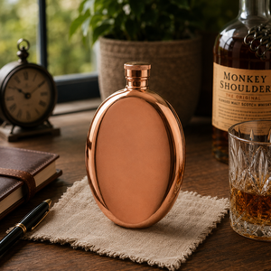 Petaca Ovalada de Cobre Hecha a Mano, Petaca Redonda de Bolsillo con Tapa de Rosca, Regalos Metálicos de Lujo para Hombres, Venta al por Mayor OEM Personalizada a Granel - Product Image 2