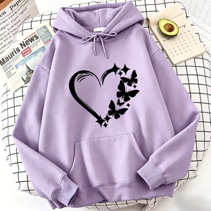 เสื้อมีฮู้ดลายรักและผีเสื้อของผู้หญิงเสื้อมีฮู้ดแนวสตรีทฮิปฮอปมีกระเป๋าสไตล์วินเทจหลากสี - Product Image 1