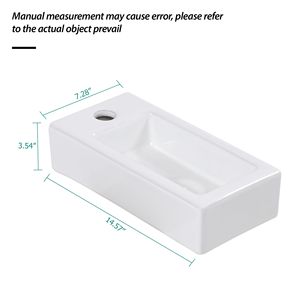 Lavabo da Bagno Rettangolare in Ceramica Bianca da 14,57x7,28 Pollici con Foro Singolo per Rubinetto - Product Image 6