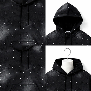 Sweat à capuche unisexe épais noir délavé avec strass, finition délavée, épaules tombantes, poche kangourou, style streetwear - Product Image 3