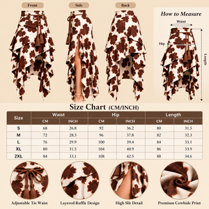 Jupe asymétrique superposée à imprimé vache pour femme, taille haute, avec ceinture à nouer réglable, style western - Product Image 5